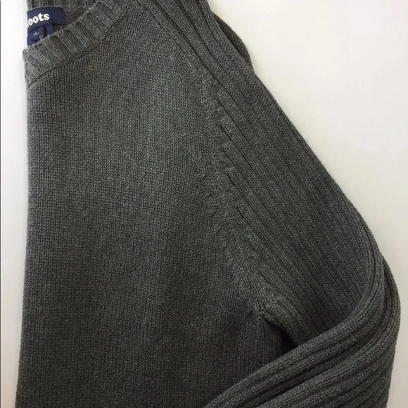 Roots Men V Neck Chunky Sweater Large Grey Cotton - Picture 10 of 13